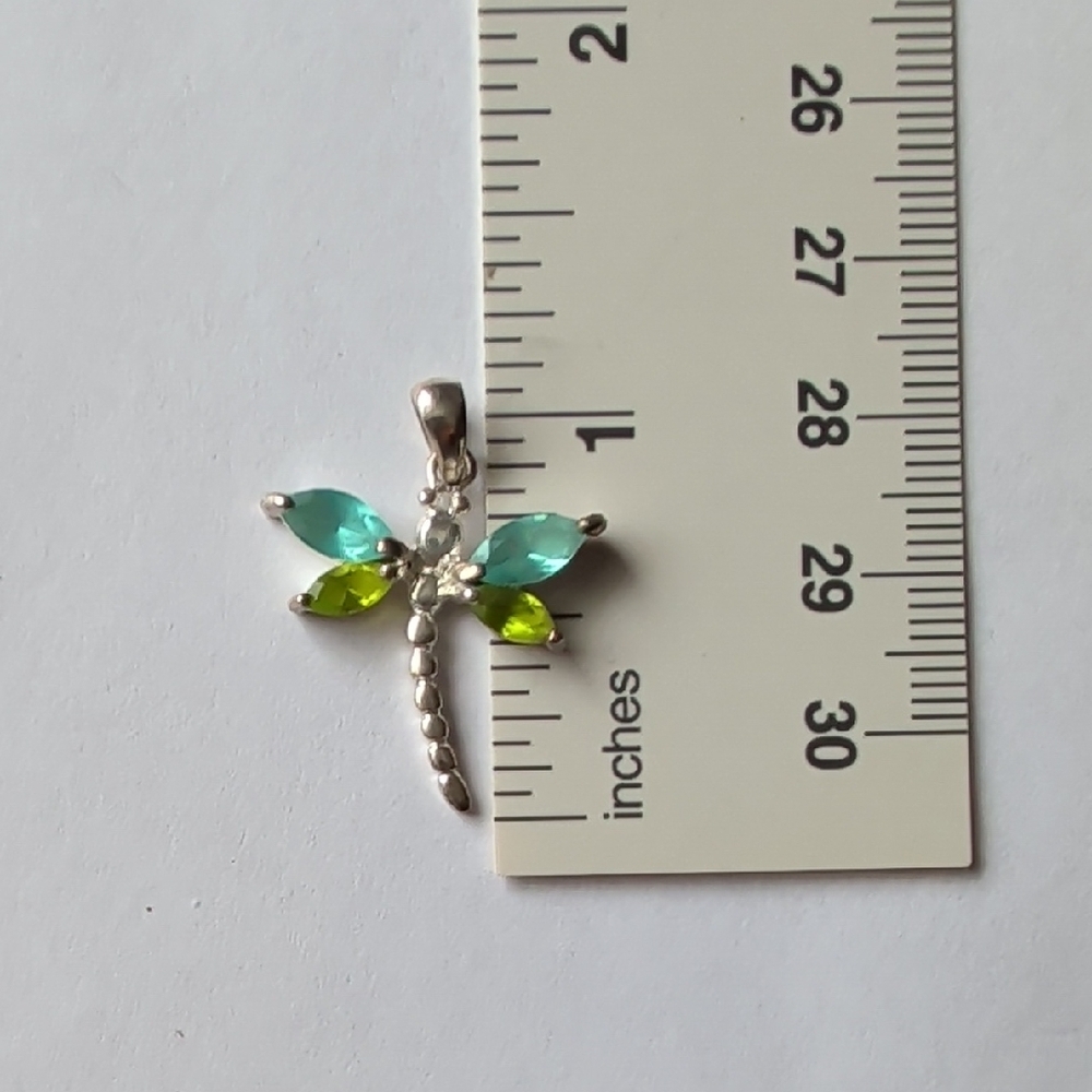 Sterling Silver Dragonfly Pendant with Blue and Green Accents - Picture 3 of 4